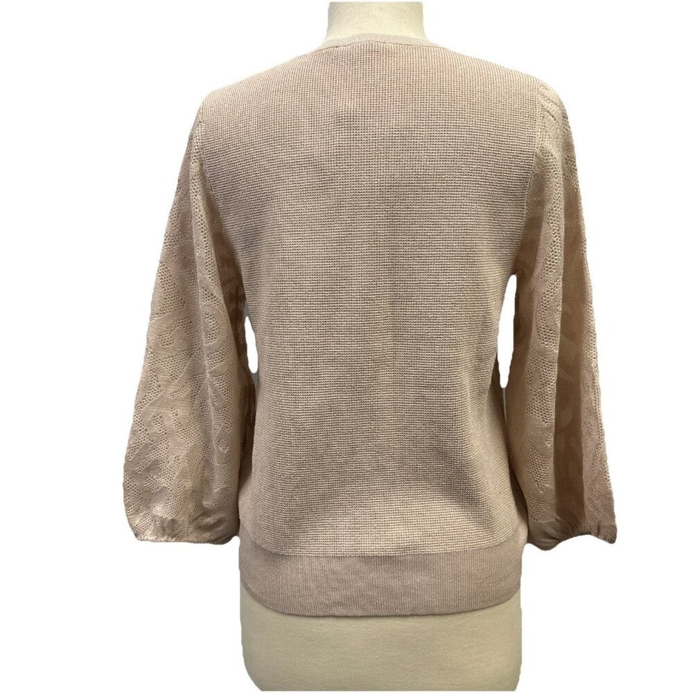 Adrianna Papell Women's Medium Crew Neck Sweater 3/4 Mesh Champagne Blush - Picture 5 of 16